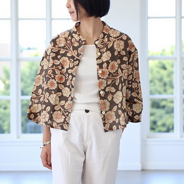 シルクコットンカラムカリゆったりスリーブシャツ