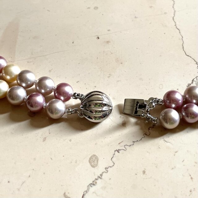 本真珠 パール二連ネックレス 花モチーフクラスプ 6.5-7mm SILVER 二連パールネックレス フローラルブーケ | iichi 日々の暮らしを
