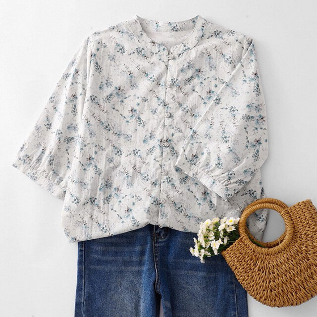 ブラウス、トップス、リネンコットン、夏