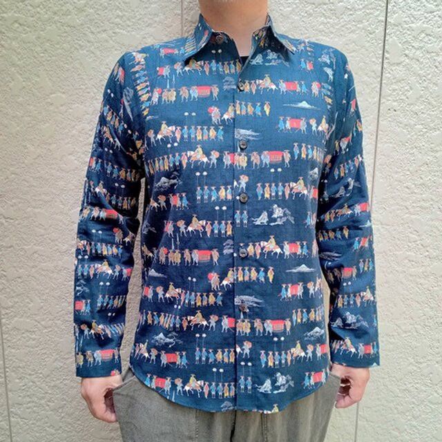 長袖和柄シャツ（大名行列柄）