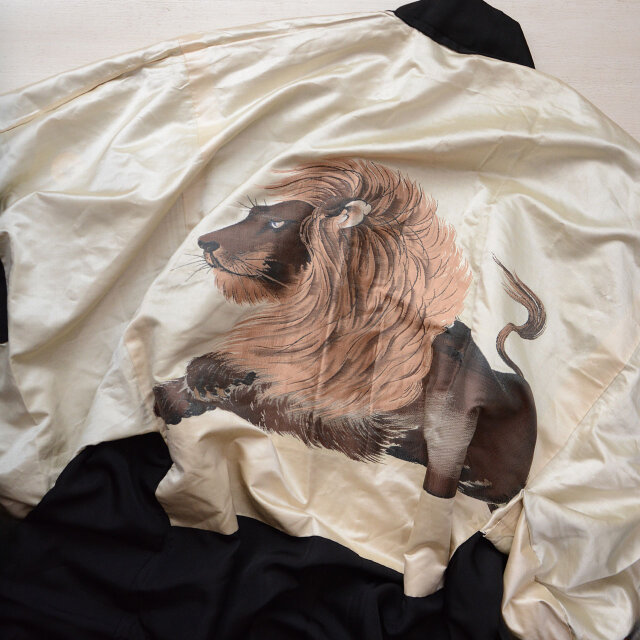 ライオン羽裏 五つ紋 黒羽織 戦前期 ジャパンヴィンテージ 希少アートピース