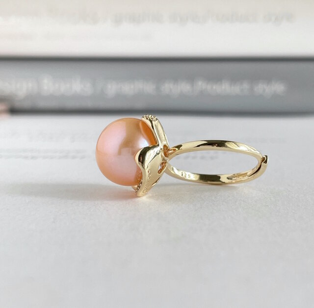 ピーチオレンジ 大粒 エジソンパールのフラワーリング 12.8mm | iichi