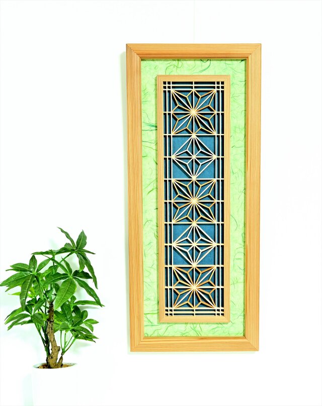 組子と和紙のウォールデコ【雲竜　鶯】