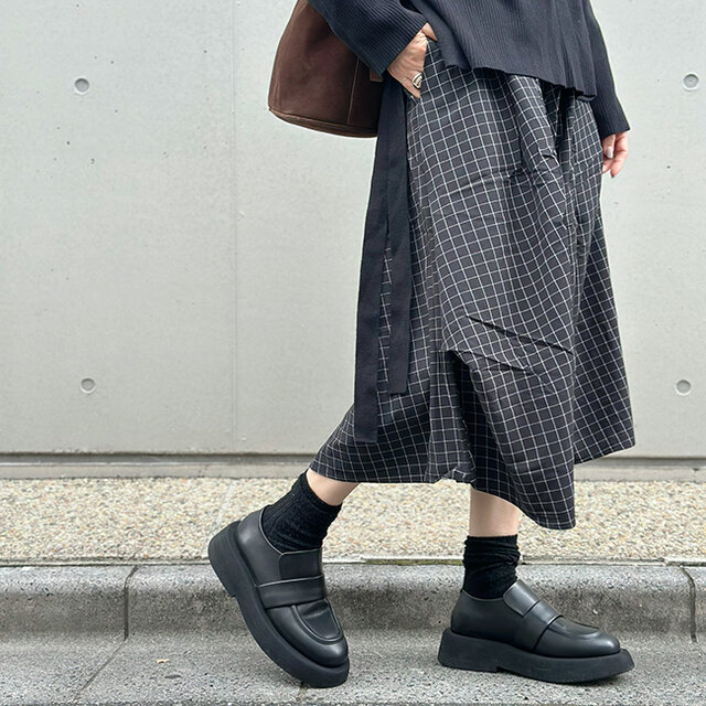 新作❤︎総ゴム仕立てチェック柄アシンメトリー変形スカート25043GAF