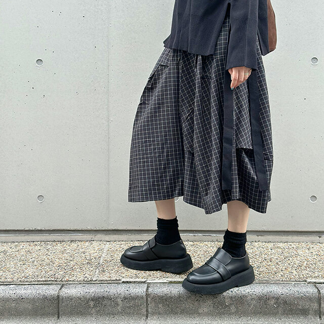 新作❤︎総ゴム仕立てチェック柄アシンメトリー変形スカート25043GAF