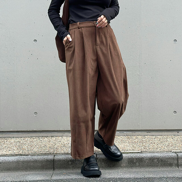 MAHF コーデュロイ　ブラウン上のみ 新作❤︎大人かわいいコーデュロイ半ゴム仕立てタックワイド