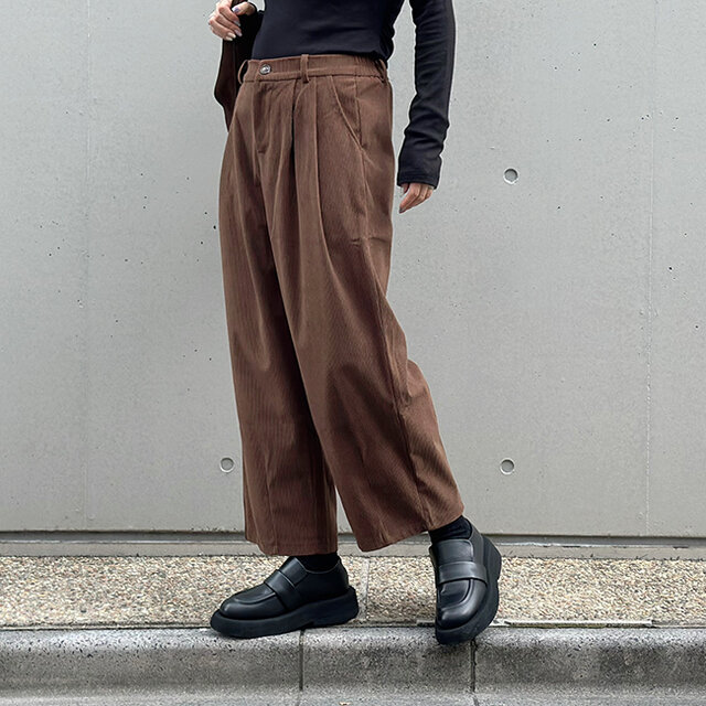 新作❤︎大人かわいいコーデュロイ半ゴム仕立てタックワイドパンツ