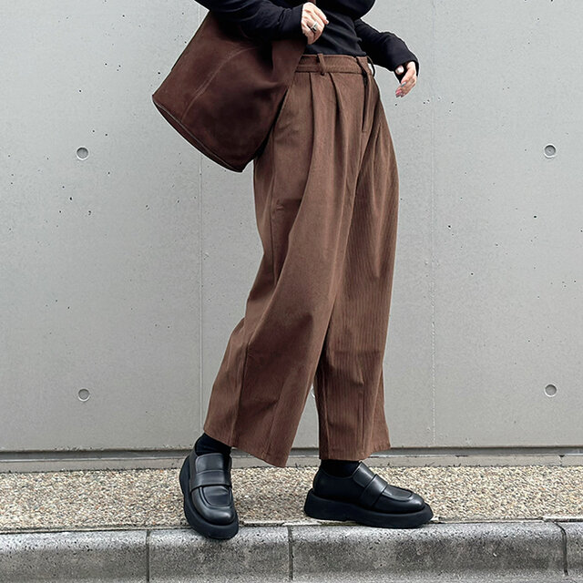 新作❤︎大人かわいいコーデュロイ半ゴム仕立てタックワイドパンツ