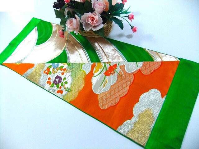 J-082】値下げ・30×85cm和風大型マット/帯リメイク/テーブルセンター