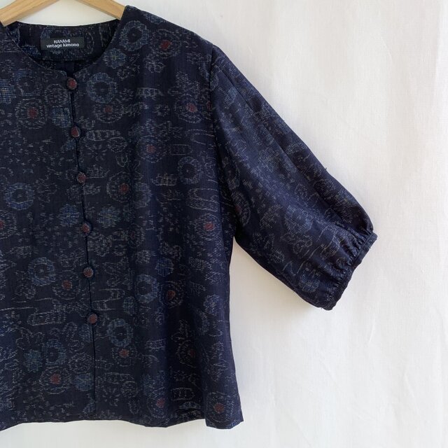 着物リメイクジャケットブラウスアンサンブル　紬 着物リメイクジャケットブラウスアンサンブル 紬