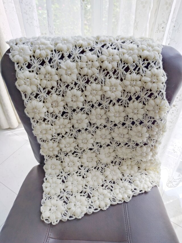 ブランケット 膝掛け モチーフ お花 模様 柄 パール 冷房対策