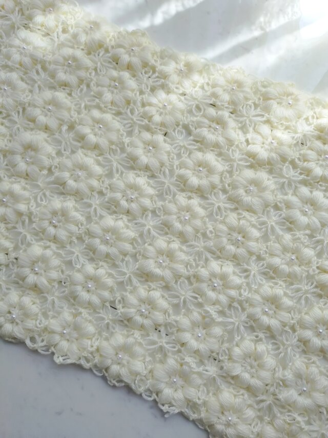 モチーフブランケット大判～白ベース・カラフル～編み物 ブランケット