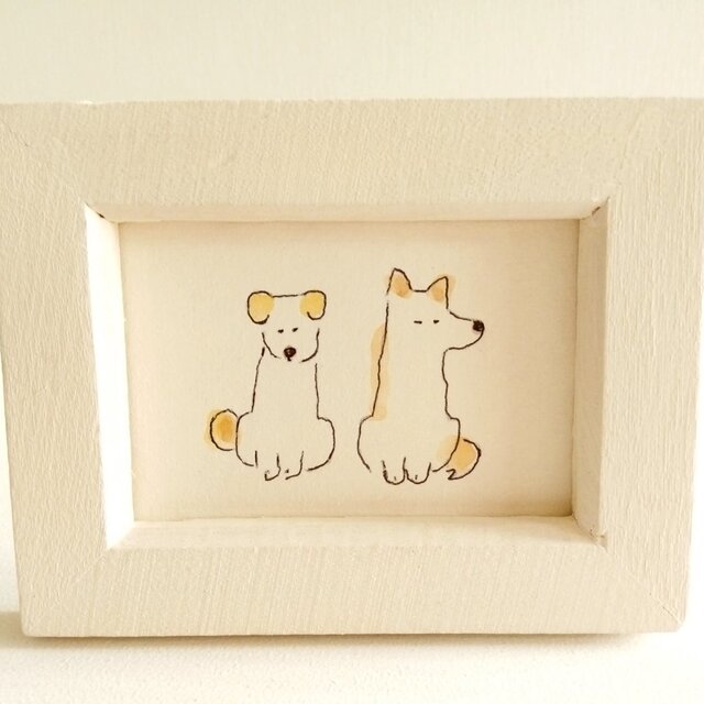受注制作】ミニ原画「二匹の犬」イラスト・犬の絵・ペン画・送料無料