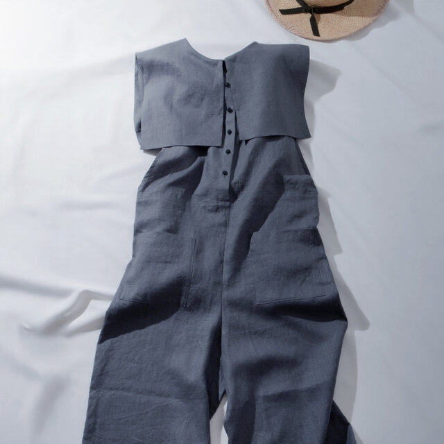 スクエア衿付きリネンオールインワン/グレー | iichi 日々の暮らしを