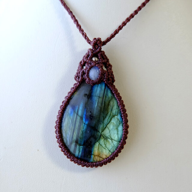 デンドライトオパール　ブルームーンストーン　マクラメ編みネックレス他1点同梱 デンドライトオパール ブルームーンストーン マクラメ編み