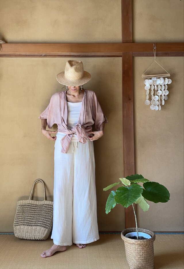 Kimono Cardigan Zen Bengala Dye/ コットン羽織カーディガン　ベンガラ染め一点もの