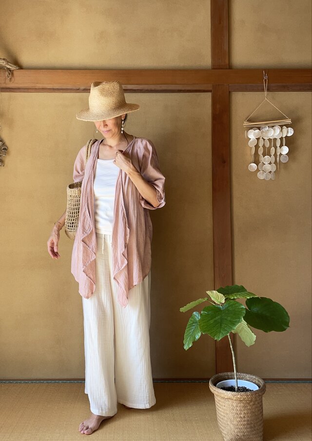 Kimono Cardigan Zen Bengala Dye/ コットン羽織カーディガン ベンガラ