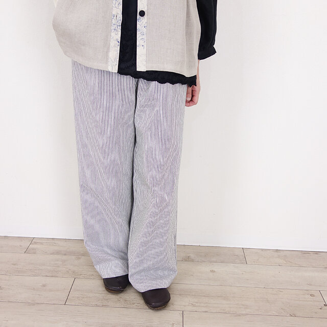 [予約販売] ヒッコリーコットン・ラインきれいなワイドパンツ