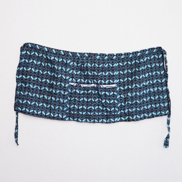 昭和中期 藍染絣 古布前掛け デッドストック ポケット付き