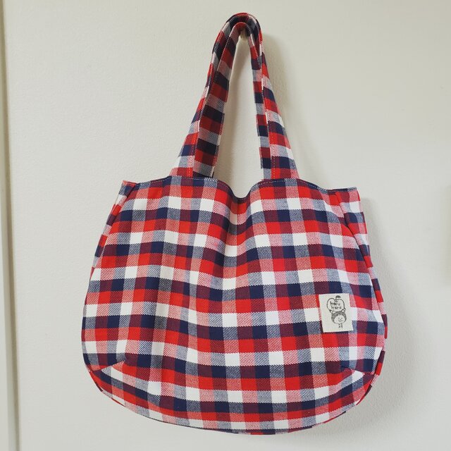 普段使いのマチたっぷりトートバッグ トリコロールカラー ギンガムチェック柄