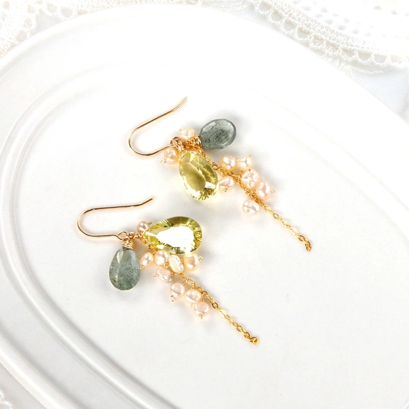 天然 レモンクオーツ ピアス レディース 14金 ホワイトゴールド 天然石 お守り アレルギー対応 ブランド 揺れる K10イエローゴールドレモンクォーツピアス(RPE402-002)|TSUTSUMI