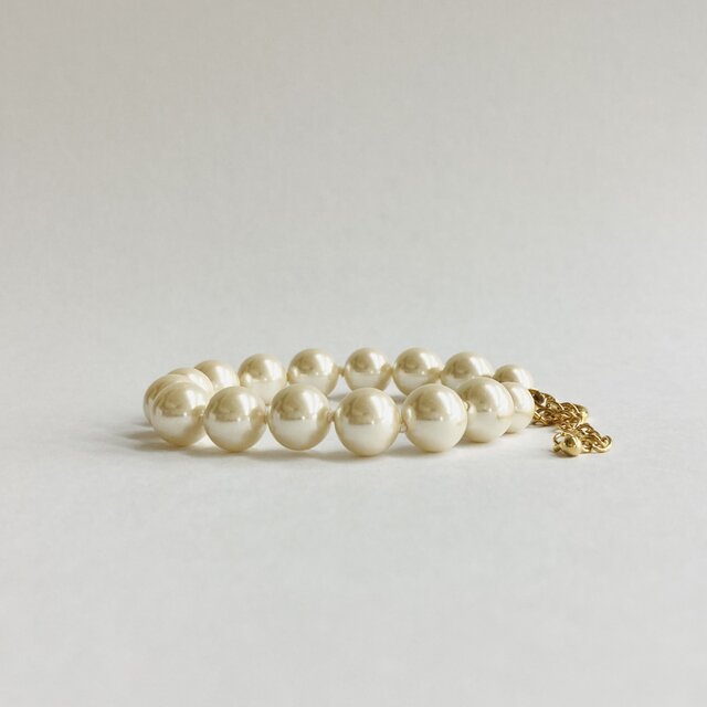 ガラスパールオールノットブレスレット/10mm約18cm+5cm/クリーム/G/made in japan
