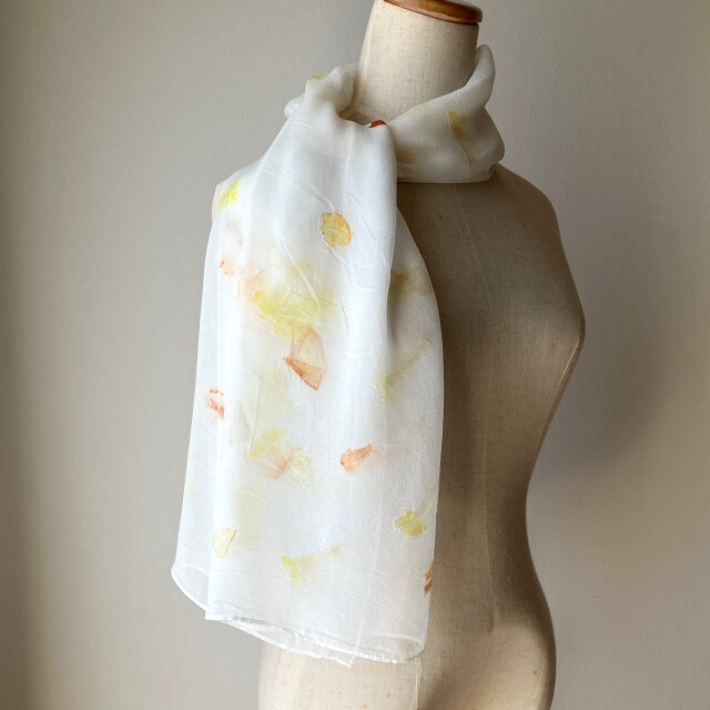 草木染エコプリント-シルクシフォンストール