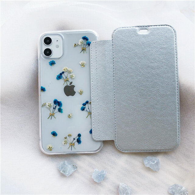 かすみ草ケース 5色から選択 手帳型スマホケース iPhone17Pro・15Pro・16e・12 iPhoneケースのコピー