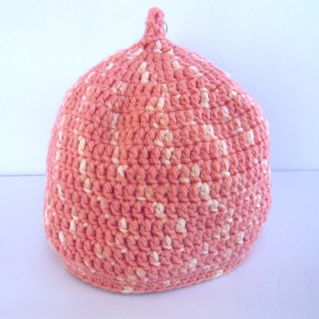 草木染毛糸のどんぐり帽子　ベビー用　あかね段染め