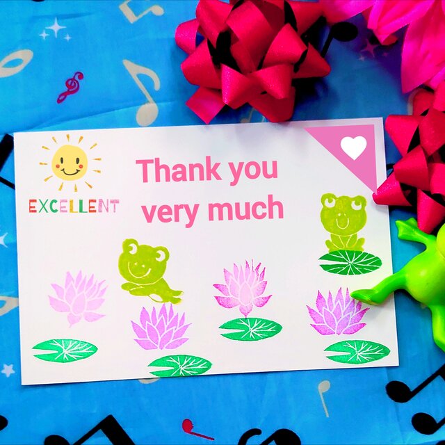 消しゴム ハンコ FLOWER THANK YOU♡ 消しゴムはんこ「蓮の花・カエル」5個 | iichi 日々の暮らしを心地よく
