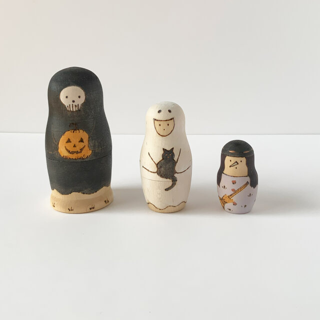 ハロウィンマトリョーシカ C（骸骨、幽霊、魔女の仮装）３個セット
