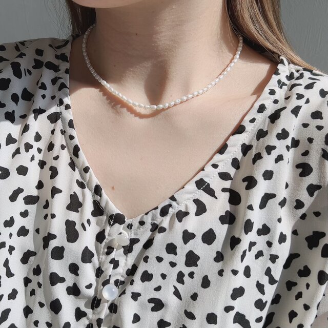 sy6】淡水パールネックレス 3mm ハンドメイドパールネックレス 華奢