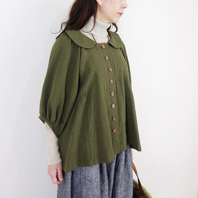 [予約販売] ワッシャーハーフリネンKAKI・ふんわりドルマン羽織りブラウス（セットアップ対応）