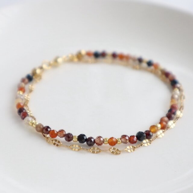 秋冬新作！＼カチッと簡単♪マグネット／ 天然石2連ブレスレット＜ブラウンmix＞