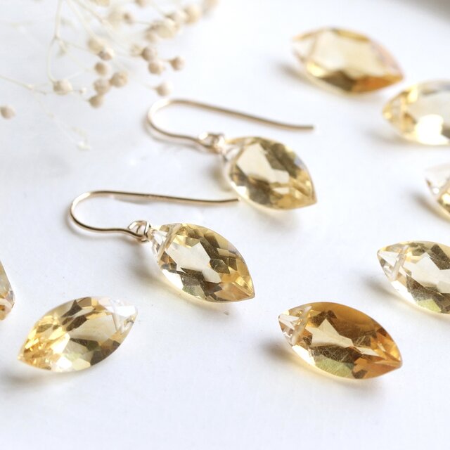 陽だまりの雫＊天然石シトリンピアス/イヤリング｜天然石　14Kgf 11月誕生石 --Sunlit Drops--