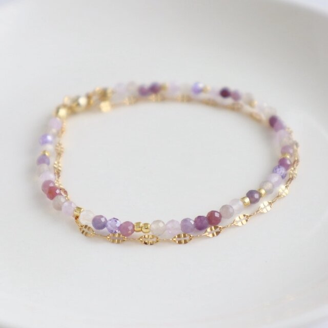 秋冬新作！＼カチッと簡単♪マグネット／ 天然石2連ブレスレット＜くすみピンクmix＞