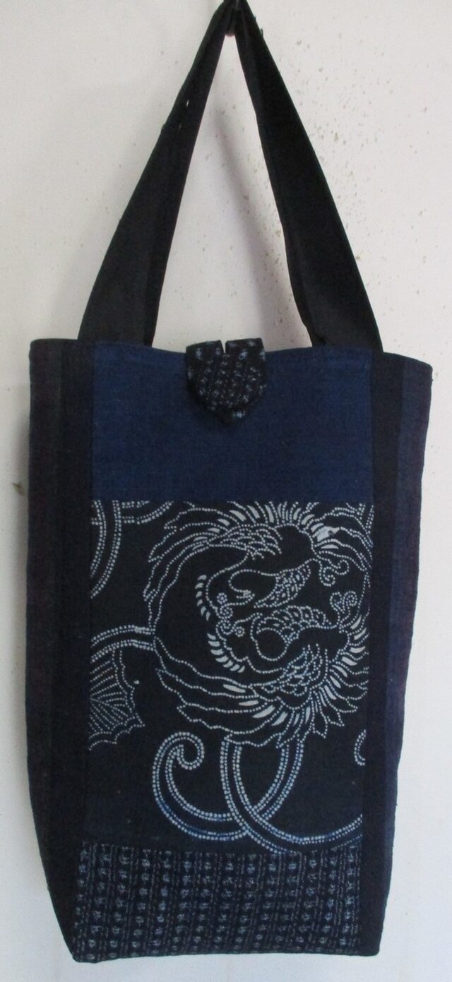 ９４００　型染めと男絣で作った手提げ袋　＃送料無料