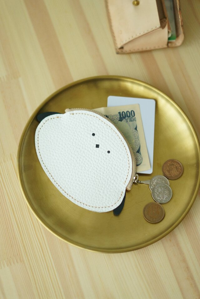 本革】シマエナガのファスナーウォレット／カードも入るパスケース 