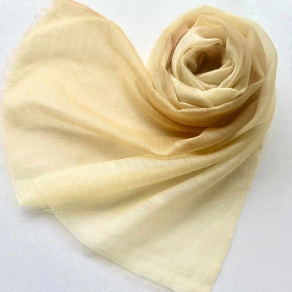 金木犀＊さらウール＊WOOLSILK＊花葉色×淡黄色＊手染ウールシルクストール