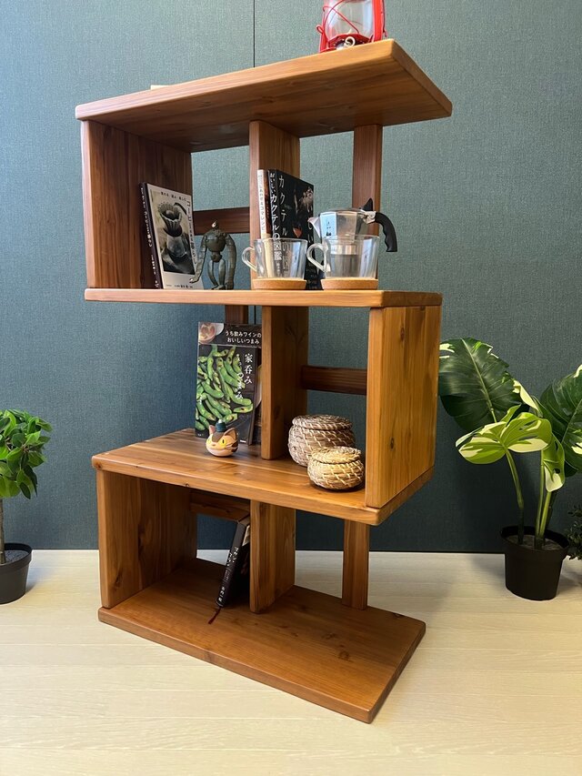 【送料無料】 ジグザグシェルフ モダンアンティーク調 ブックシェフ 本棚 60cm 100cm 杉 ブラウン