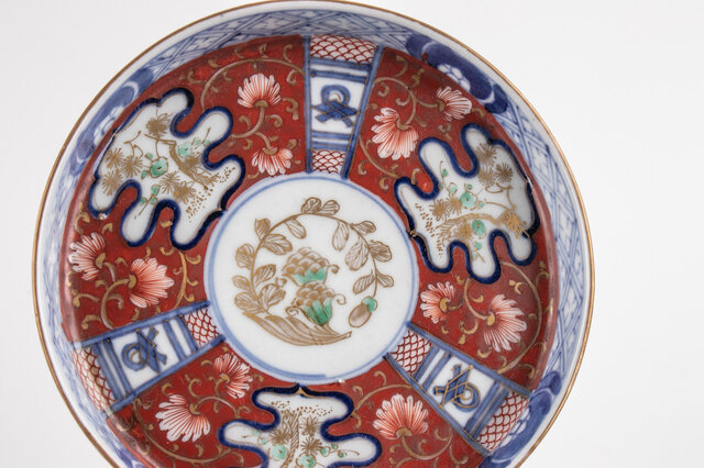 大皿　2枚　骨董品　大聖寺伊万里　古伊万里　伊万里　色絵　金彩　向付　5客 大聖寺伊万里 色絵金彩 小皿 2客セット｜染錦 花格子文 古道具を