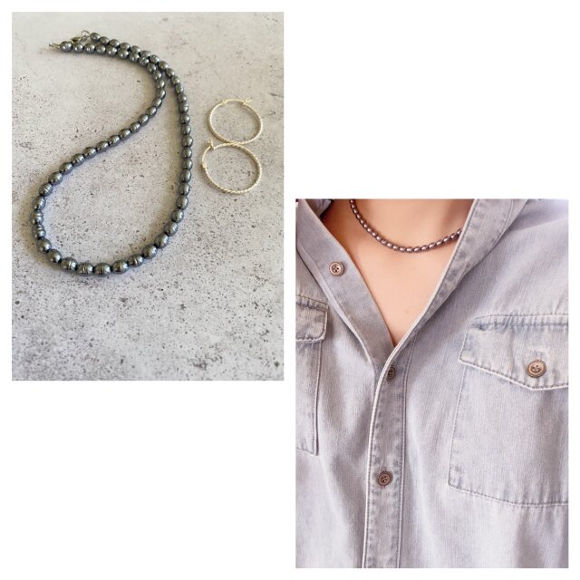 Pearls Necklaces グレーバロックパール 38.5cm（アクリルバロック