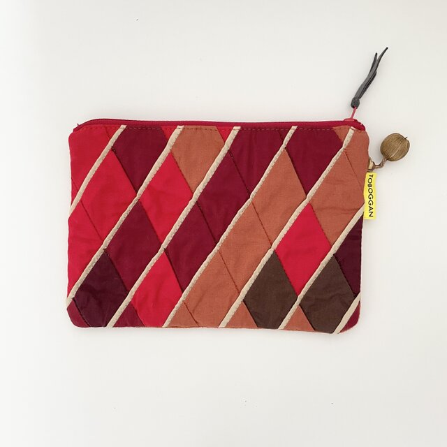 ピースワークポーチ ダイヤ柄 044 (autumn leaves red)