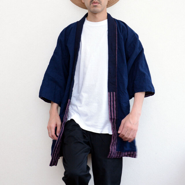 野良着｜藍無地裏地 × 縞木綿 ジャパンヴィンテージ｜ハンドメイド
