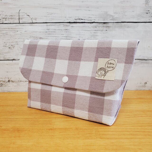 フラップポーチ マルチケース (グレー ブロックチェック)