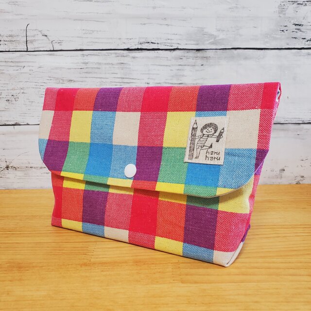 フラップポーチ マルチケース (カラフル ブロックチェック)