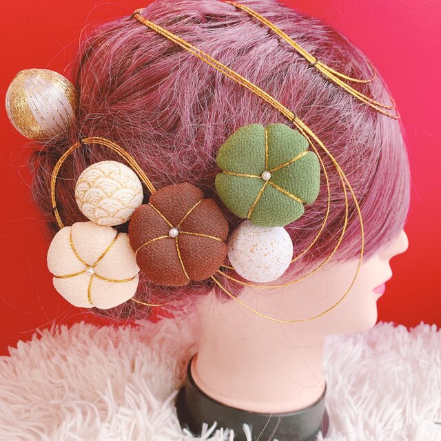 髪飾り　七五三 和玉☆梅の花☆5点セット☆お祭り髪飾り☆七五三髪飾り☆夏祭り