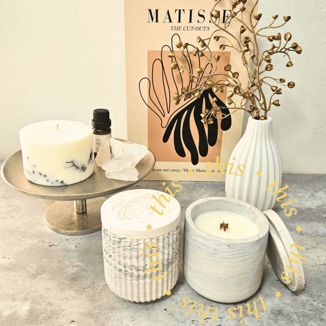 ソイキャンドル 木芯 ジェスモナイト マーブル柄 石膏 インテリア雑貨