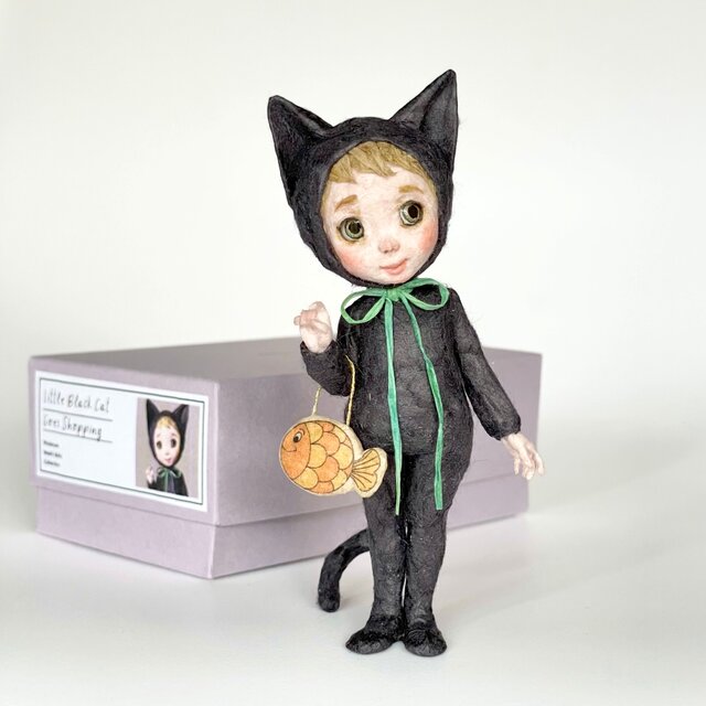 和紙人形『かわいい黒猫さんとおさかなポーチ』プレゼントギフトや日本のお土産として、ハロウィンにも♪