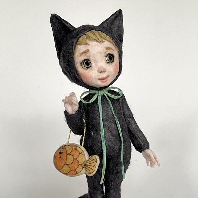和紙人形『かわいい黒猫さんとおさかなポーチ』プレゼントギフトや日本